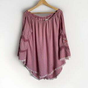 Standard Grace Mauve Embroidered Top Womens Large Boho Raw Hem Button Back